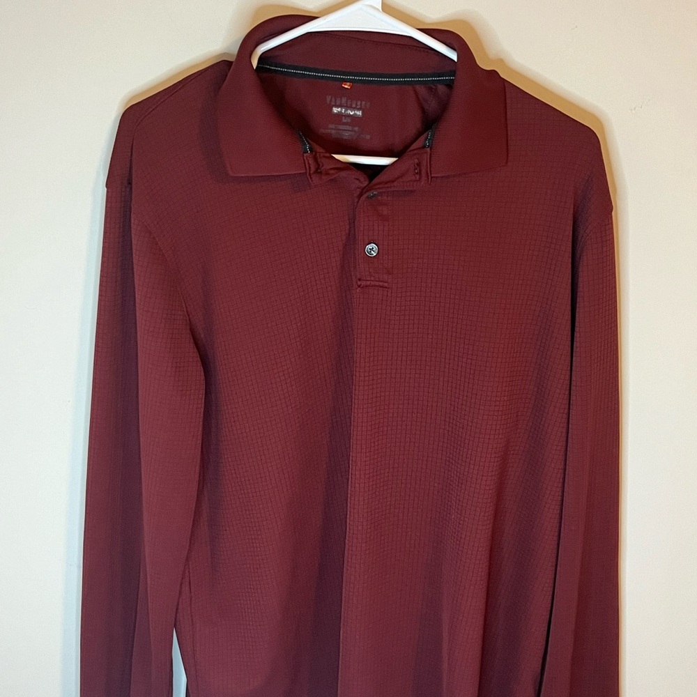 Van Heusen Men’s Large Maroon 1/4 Button Up Long Sleeve Shirt - pre owned